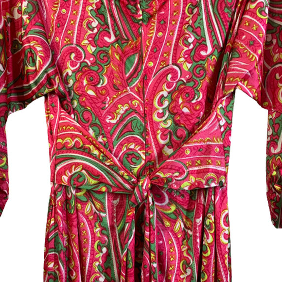 ROBERT ROSENFELD Vintage Red & Green Paisley Maxi Dress - Picture 12 of 16